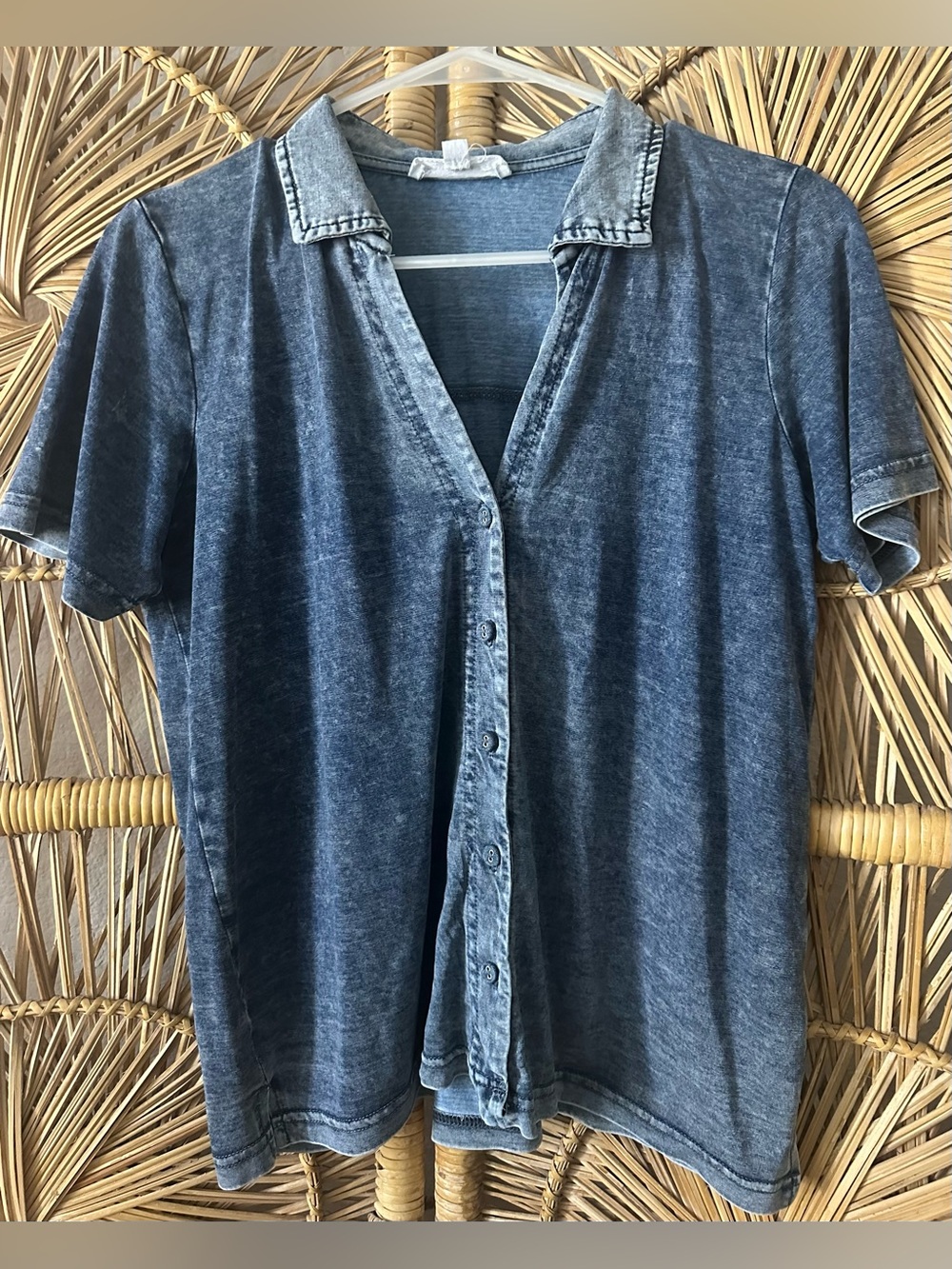 Washed Indigo Button-Front Women's Top